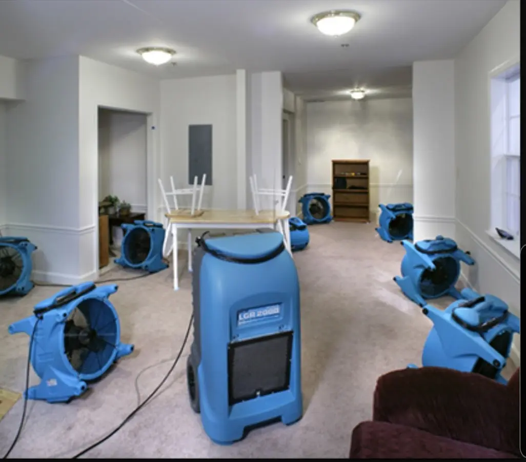 Air movers and dehumidifier setup for Water Damage Restoration in Bloomingdale